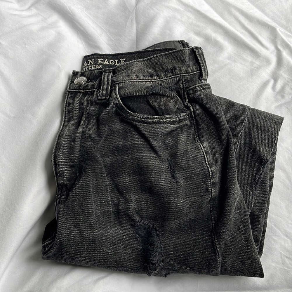 Distressed black American Eagle Mom Jean